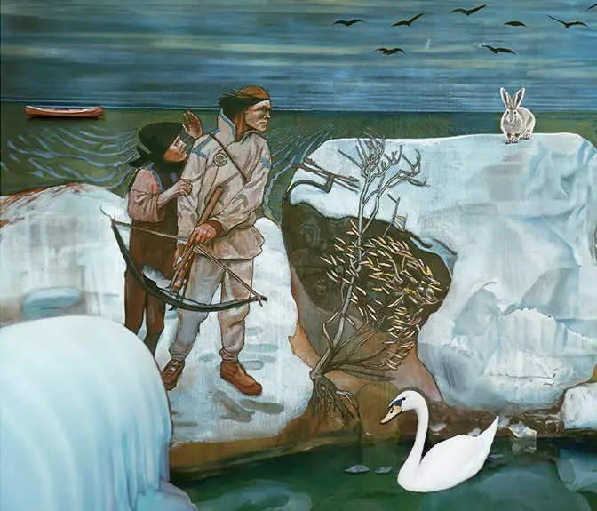The same Gallen-Kallela painting extended by AI beyond the original frame.