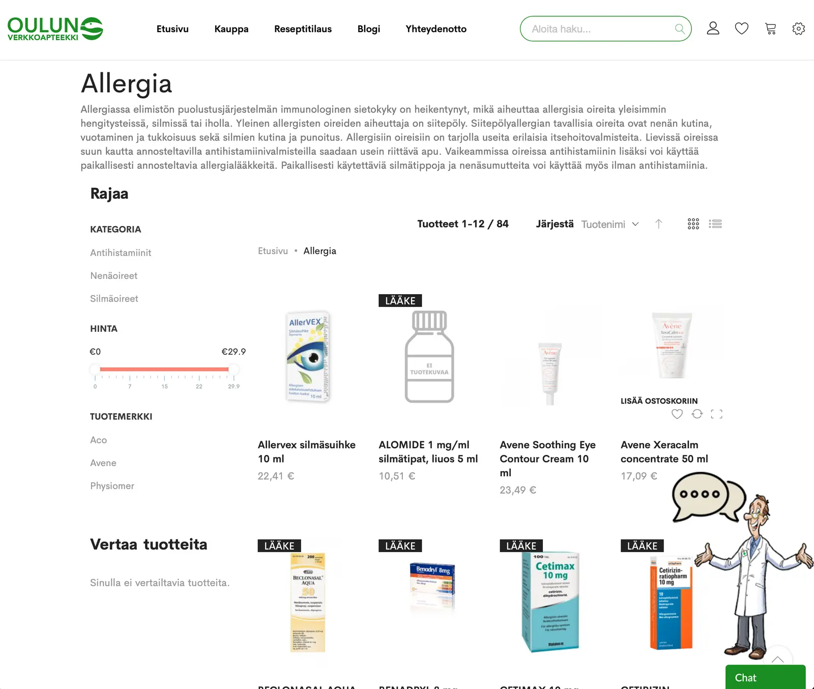 Screenshot of the Oulun Verkkoapteekki Magento 2 online pharmacy, oulunverkkoapteekki.fi.
