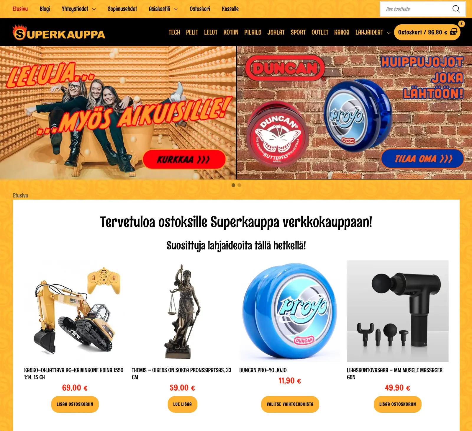 Screenshot of the Superkauppa online shop, superkauppa.fi.